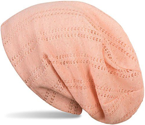 styleBREAKER Beanie Mütze mit Lochstrick Muster, Vintage Slouch Longbeanie, Unisex 04024095, Farbe:Apricot