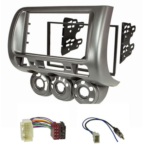 tomzz Audio 2417-024 Doppel DIN Radioblende Set kompatibel mit Honda Jazz GD Bj.2002-2008 Fit Bj.2001-2008 manuelle Klimaanlage mit Radioadapter ISO GT13 Antennenadapter DIN