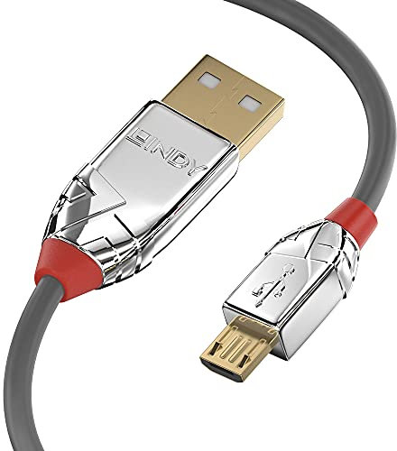 Lindy 36653 - Cable USB (3 m, USB A, Micro-USB B, 2.0, 480 Mbit/s, Gris)
