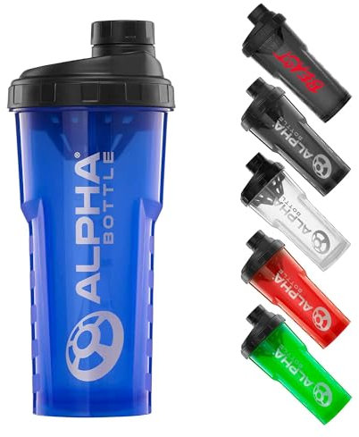 Alpha Designs | Protein Shaker Bottle 750ml Protein Shake Mixer | Leakproof Screw Cap | Blue
