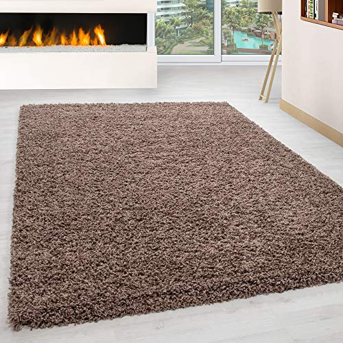 HomebyHome Shaggy Teppich Wohnzimmer 140x200 cm - Shaggy Teppich Hochflor Mocca Extra Weich und Flauschig - Langflor Teppiche für Schlafzimmer, Küche, Flur - Carpet, Halı, Kilim
