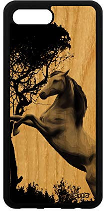 utaupia Coque en Bois Silicone Cheval pour Honor 10 et Smartphone Animal Equitation Telephone Poulain Poney Animaux Pas Cher de Protection Arbre