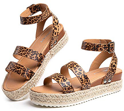 Hitmars Sandals Women Wedge Espadrilles Ladies Summer Platform Sandals Ankle Strap Comfy Leopard-2 6.5 UK
