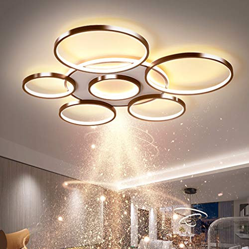 LED Deckenleuchte 106W Wohnzimmerlampe Dimmbar Deckenlampe Mit Fernbedienung Modern Deckenbeleuchtung Schlafzimmer Acryl Lampenschirm Aluminium Esszimmerlampe Büro Braun Deckenlicht 7 Ringe …