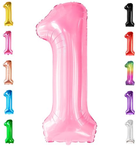 KatchOn, Pink luftballon 1. geburtstag – 100 CM, Helium Unterstützt | Folienballon 1 | Hellrosa Ein Ballon zum ersten Geburtstagsdeko | Nummer 1 Luftballons zum 1. Geburtstag