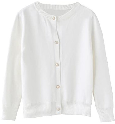 SMILING PINKER Ragazza Cardigan Bambini Maglione Maglia Manica Lunga Bottoni Perlati Aotomne Inverno, bianco, 4-5 Anni