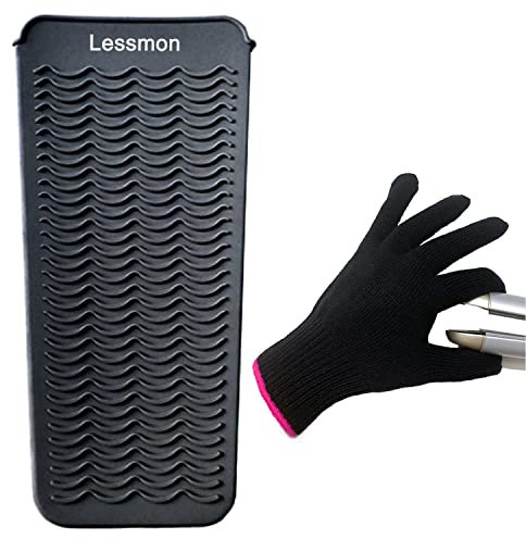 Hitzebeständiger Mattenbeutel und hitzebeständiger Handschuh für Lockenstäbe, Haarglätter, Glätteisen und Haarstyling-Werkzeuge 28,5cm x 14cm, Schwarz