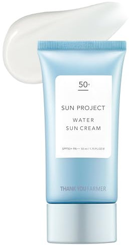 THANKYOU FARMER Sun Project Water Sun Cream, SPF50+ PA+++ 50ml Reisegröße, Sonnencreme fürs Gesicht, für empfindliche Haut, koreanischer Sonnenschutz fürs Gesicht