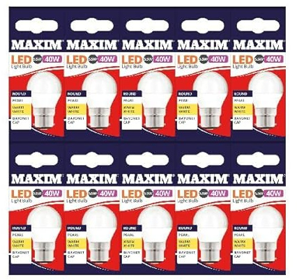 Maxim LED Round Bayonet Cap (Warm White) - 5.5watt (40watt) - 470 Lumen (Pack 10) - 40MLRB22W5X10