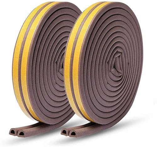 Guarnizione per Porte e Finestre Isolamento Striscia di Schiuma Nastro Paraspifferi Guarnizione Porta Finestra Isolante Anticollisione Gomma Striscia Sigillante Autoadesiva Profilo d (20M, Marrone)
