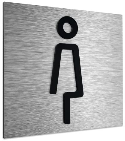 ALÚMADESIGNCO WC Targa Femmina - Cartello Bagno Donna, Cartellonistica Per Toilette Donne/Cartelli Servizi Igienici Feminilli - Pittogrammi Femminile Adesivi Porte, Insegna Bagni - 12 x 12 cm