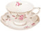 fanquare Set di Tazze e Piattini da 220 ml, Tazza da Caffè Rosa Chiaro con Bordo Dorato, Tazza da Tè in Porcellana Vintage