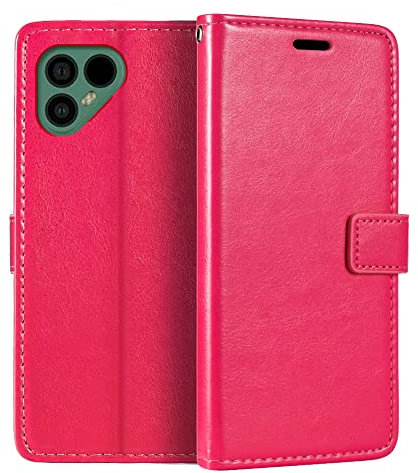 PU Leder Handyhülle Kompatibel mit Fairphone 4, Klapphülle mit Kartenfächern, Magnetverschluss und Rundumschutz mit Standfunktion (Rosenrot)