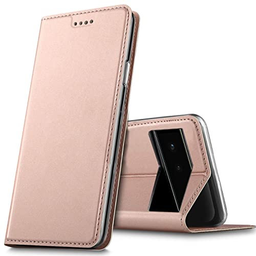 Verco Handyhülle für Google Pixel 6a, Premium Handy Flip Cover für Pixel 6a Hülle [integr. Magnet] Book Case PU Leder Tasche, Rosegold