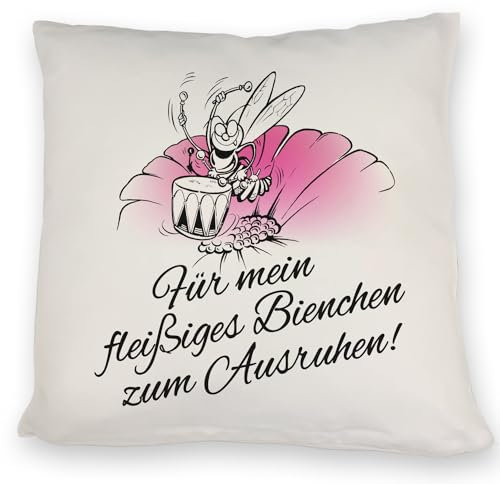 Kissen mit Bienen Motiv in rosa mit Spruch Mein fleißiges Bienchen EIN tolles DekoKissen zum Geburtstag für die Partnerin Biene Hummel Wespe Sofa Couch