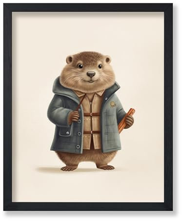 Poster Master Biber-Poster – Biber in einer Jacke Druck – Nagetierkunst – Minimale Kunst – Geschenk für Männer, Frauen & Tierliebhaber – Lustige Wanddekoration für Kinderzimmer, Kinderzimmer oder