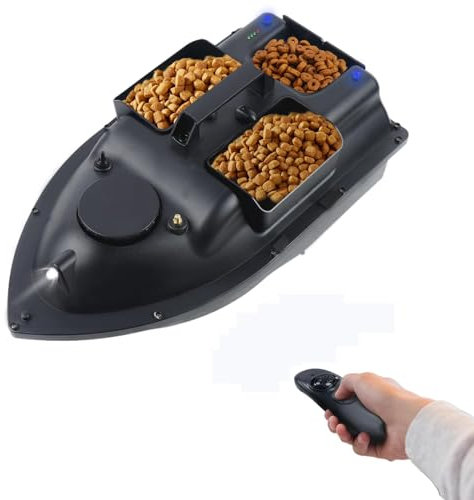 Chynalys 500M Köder Boot Angeln, Futterboot Köderboot Angelköderboot mit LED-Licht und Antenna, 2KG Köderboot mit Zwei/DREI Buchten, Beladung Angelköder-Boot Fernbedienung Schnellboot