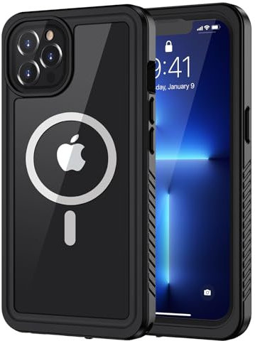 Lanhiem iPhone 13 Pro Max Magnetic Case, Waterproof Dustproof Shockproof Case with Built-in Screen Protector Compatible with Magsafe, Full Body Protective Cover for iPhone 13 Pro Max 6.7 inch -Black