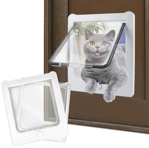 RUYICZB Cat Door Interior Door, 4 Way Locking Pet Door for Small Cat, Weatherproof Kitty & Doggie Door with Automatic Closing Magnetic Flaps for Interior Exterior Doors, Easy To Install