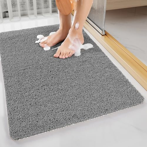 ZOKBOM Tapis de Douche Antidérapant 80x80cm | Grand Tapis de Baignoire Carré en Luffa avec Drain, PVC Anti Moisissure Tapis de Bain pour Personnes âgées, Lavable en Machine(Gris)