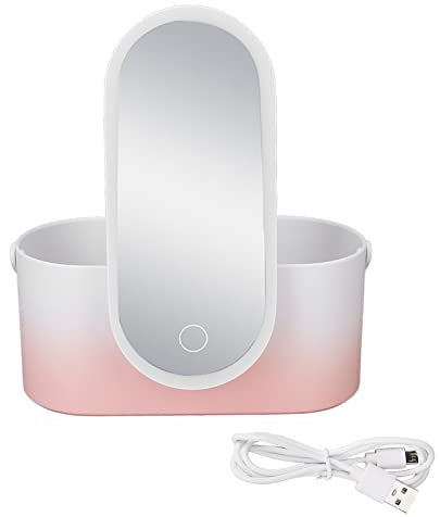 Gavigain Travel Makeup Bag with Detachable Mirror, Makeup Case Pink Gradient Portable Large Capacity Foldable Rotating LED Light Makeup Storage Box With Makeup Mirror