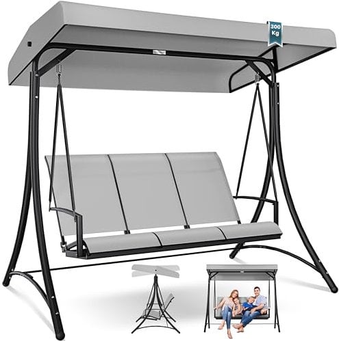 KESSER® Hollywoodschaukel mit Sonnendach 3-Sitzer | Gartenschaukel bis 300kg belastbar | Gartenliege mit Anti-Rutsch-Füßen | Schaukelbank wasserabweisend Outdoor & Indoor