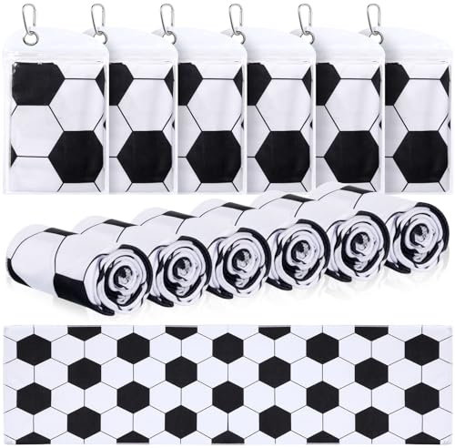Hahafelt Fußball-Kühltücher für Jungen, Fußball-Sport-Handtücher mit Taschen, 101,6 x 30,5 cm, atmungsaktiv, kühles Handtuch, weißes und schwarzes Mikrofaser-Handtuch für Sport-Team-Geschenk, 6 Stück
