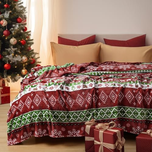 PHF Kuscheldecke Flauschig Fleecedecke 150x200cm - Oeko-Tex Weich Warm Wohndecke, Decke Blanket für Couch Sofa Bett, Tagesdecken & Kuscheldecken, Sofa überwurfdecke, Retro Weihnachten