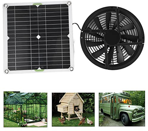 Dpofirs Kit de Ventilateur à Panneau Solaire, Ventilateur à énergie Solaire de 10 Pouces 100 W, Panneau Solaire étanche, Boîtier de Ventilation Rond, Ventilateur D'extraction,