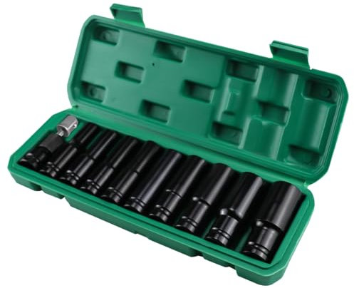 10 Pcs Impact Socket Set, 10-24 MM Hex Long Socket Set 1/2 Inch, Multifunction Deep Socket Set, with Plastic Storage Box, Impact Driver Socket Sets for Home Car Repair