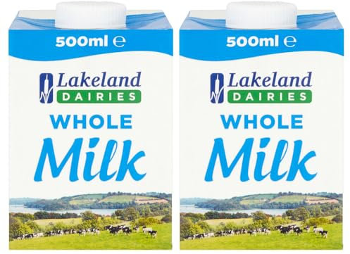 Welari UHT Whole Milk 500ml Pack of 2 Full Fat 3.5% Long Shelf Life Calcium Vegetarian Dairy Drink Screw Top Catering Pantry compatible with lakeland dairy milk pot | (2pack) (1000ml)