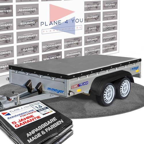 Hochwertige WM Meyer 217 x 132 cm Anhängerplane - wasserdichte Anhänger Plane nach Maß - Flachplane - Hochglanz Anthrazit