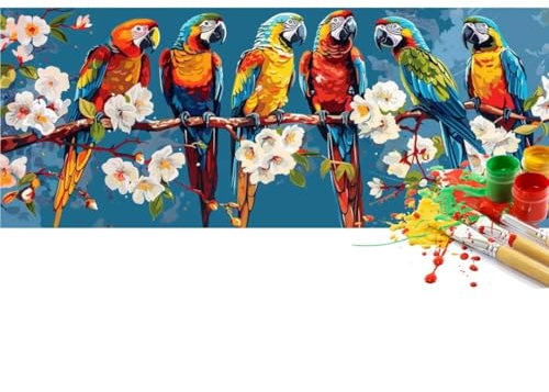 Peinture Numero Adulte Perroquet, fleur Peinture par Numero Adulte Grand Format 80 X 40 cm, DIY Kits de Peinture au Numéro Pigment Acrylique Paint by Numbers Pour Maison Décor, (Sans Cadre)-YH212