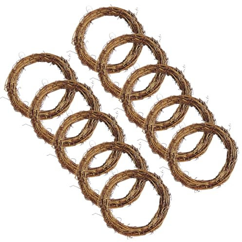 JOYWU Small Grapevine Wreath for Crafts,10 Pcs 15cm Natural Vine Branch Wreath Ring,DIY Rattan Wreath,Mini Vine Wreath Frame,Grape Twig Wreath Base for Making Wreath,Candle Rings (round)