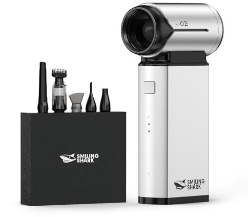 Smiling Shark Dépoussiérants Puissants Électrique, J02 Aluminium 150000TR/Min Souffleur Air Comprimé - 2 Modes(Normal&Storm) & Moteur sans Balais avec Batterie 8000mAh pour PC/Clavier/Voiture/Maison