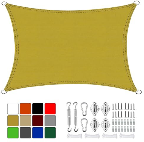 HaSaiBaby Voile D'Ombrage Rectangulaire, Toile Pergola 3x5m avec RevêTement PU Facile à Installer Et Robuste Convient pour Le Jardin, L'ExtéRieur, La Pergola,Aux Terrasses ExtéRieuresjaune