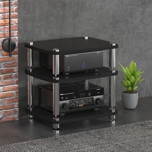 Multifunktionales Ablageregal,TV Rack HiFi Regal Audio Schrank,Offene Ablagen,Vinyl Plattenspieler Stand,Beistelltisch Plattenspieler Regal,mit Stauraum,für Wohnzimmer Aufnahmestudio.(Nero,60x48x57cm)