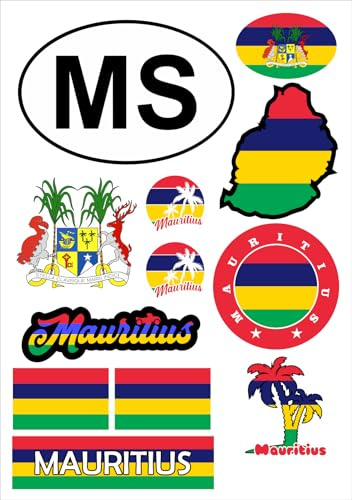Daged Mauritius Aufkleber Karte Stickerbogen - PKW Auto Motorrad Biker Flagge Fahne Deko AK