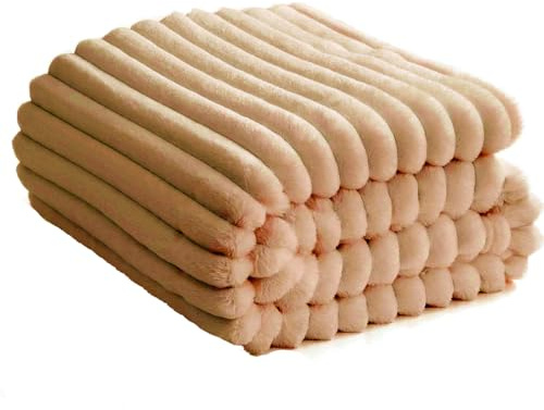 Soft Fleece Blanket Throws - Fluffy Warm Double King Luxury Ribbed Throw for Bedroom, Sofa Couch, Night Bed Blankets (Mink, King (200x240 cm))