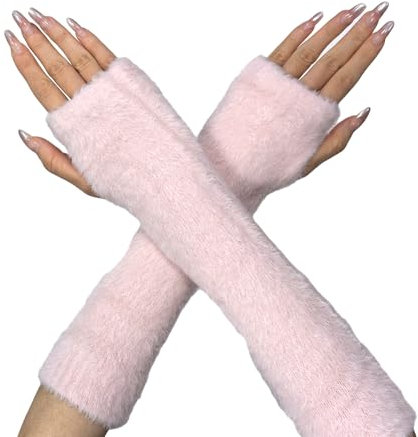 AWOCAN Armstulpen Fingerlose Handschuhe Winter Kunstfell Armstulpen Handgelenkwärmer Warme Fingerlose Handschuhe Gestrickt Weich für Frauen (Rosa)