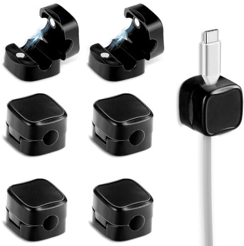 Desk Cable Clips, 6 Pieces Magnetic Desktop Cable Holders, Magnetic with Self Adhesive Cable Clip, Power Cords, Mouse Cable for Home, Office