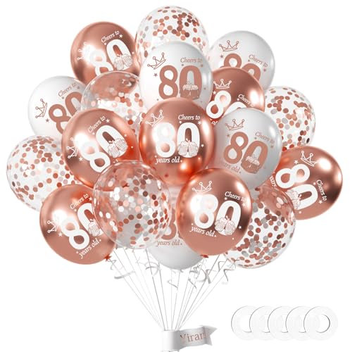 Yiran Luftballons 80 Geburtstag Deko, 15 Stück 80.Geburtstag Junge Mädchen Rose Gold Deko, Happy Birthday Ballons Rose Gold Deko, Deko 80.Geburtstag Konfetti Luftballons, Birthday Party Deko
