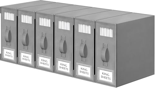 Criusia Bed Sheet Organizers and Storage, 6 Pack Foldable Linen Closet Organizer Box – Bedding Holder for Sheet Set (King/Queen Sizes), Duvet Covers, Blankets (Grey)