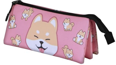 Oh My Pop Shiba-Dreifach Federmäppchen, Rosa, 23 x 11 cm