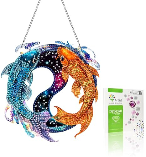 VAIIEYO 5D DIY Diamond Painting Anhänger Fisch, Tier Diamant Painting Bilder Malerei Kits mit Kett, Diamant Home Wand Decor Gemälde Diamond Dekoration, Veranda Fenster Wandbehang