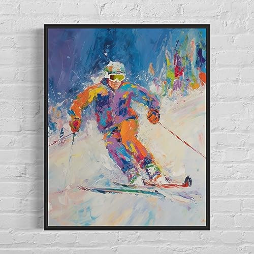 Abstrakter Kunstdruck, Poster, Wandkunst, Malerei, Dekor, Farbspritzer, Kunstwerk, für Schlafzimmer, Badezimmer, Büro, Zuhause, 70 (Skifahren, 20,3 x 25,4 cm, ungerahmt)