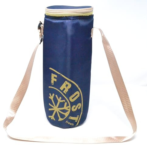 Borsa termica per bottiglie con cinghia, blu marino, design gelo, 2 litri. Frigorifero 2L