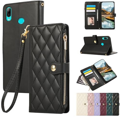 Vaitasy Custodia per Huawei P Smart 2019 Pelle PU Cerniera Custodia a Portafoglio per P Smart 2019 Custodia con Magnetica Flip Stand Case Cover Nero