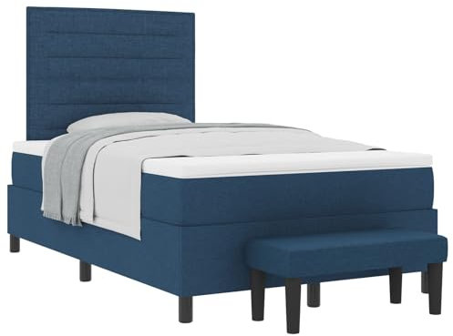 vidaXL Boxspringbett mit Matratze & Bank Blau 120X200 cm Stoff Stylisches Design Bequeme Unterstützung Einfache Montage Ideal für Schlafzimmer Topper Auflage Schaum Möbel Sofa