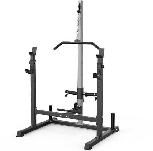 JX FITNEE Power Rack mit Seilzugsystem, Power Cage mit J-Haken Home Gym, Adustable Squat Rack, Schwarz